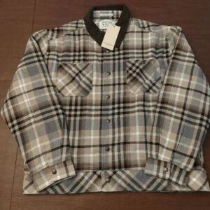 Scotch & Soda Sherpa Lined Plaid Flannel Jacket Tan Brown Mocha Men's Size XL